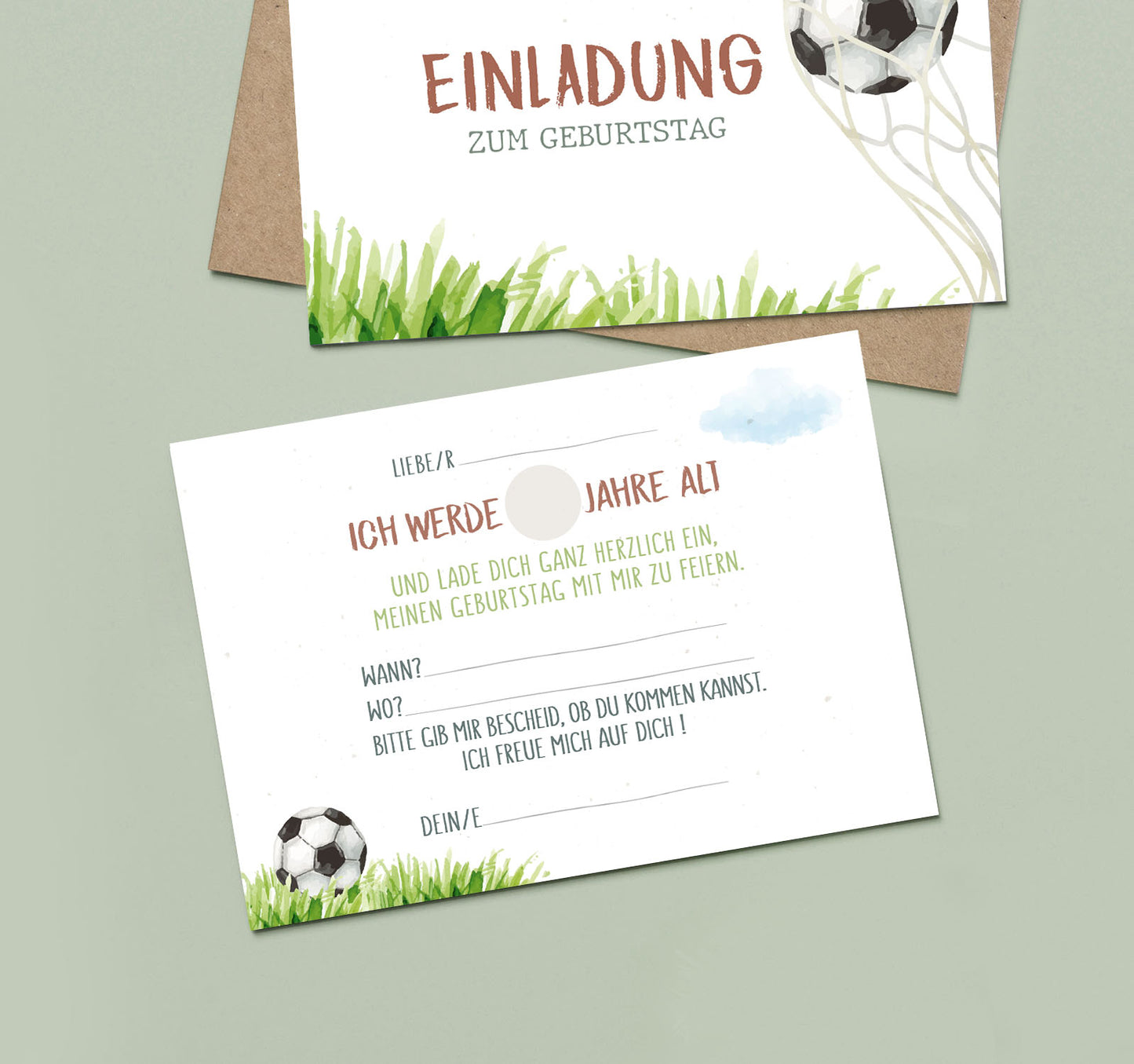Einladungskarten Kindergeburtstag-Fußball-DIN A6-Naturpapier
