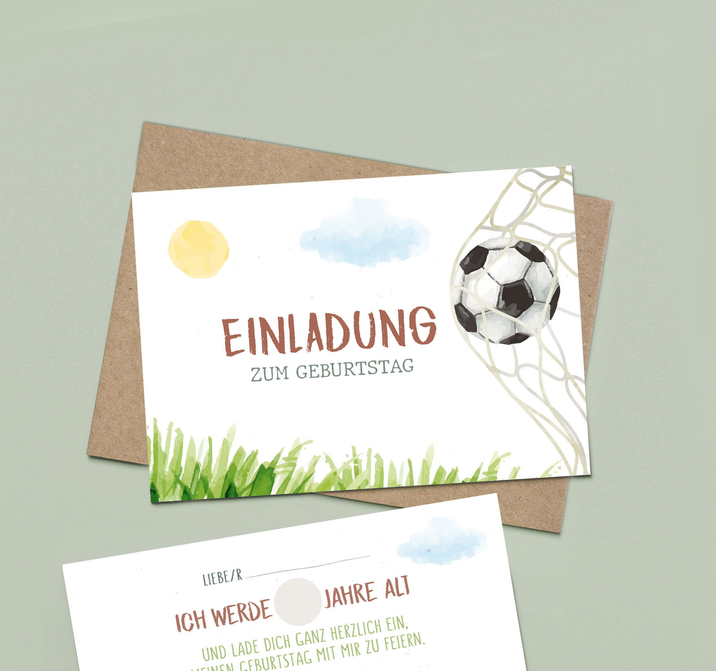Einladungskarten Kindergeburtstag-Fußball-DIN A6-Naturpapier