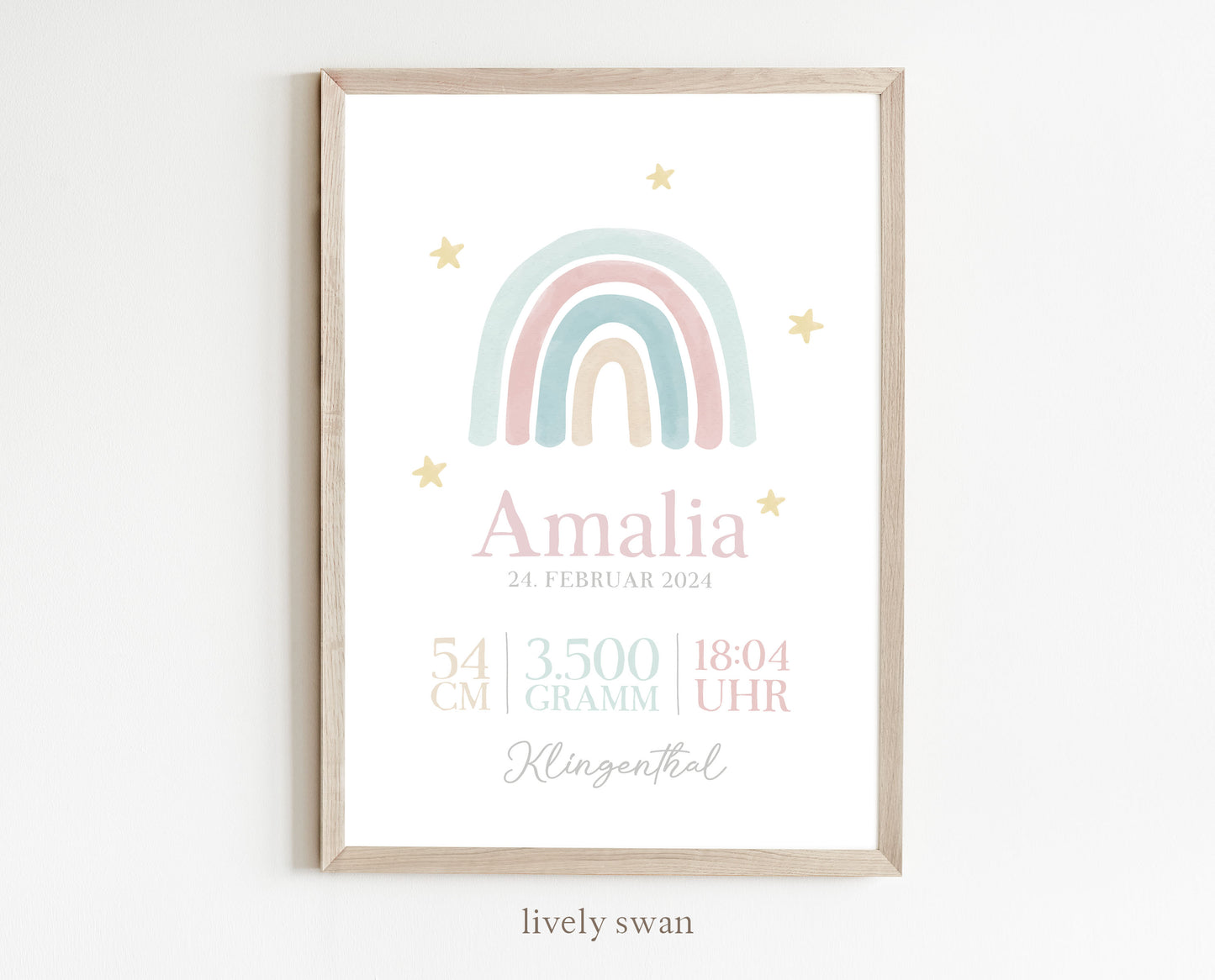 Geburtsposter, Regenbogen, personalisiert, Geburtstafel, Geschenk Geburt, Rosa