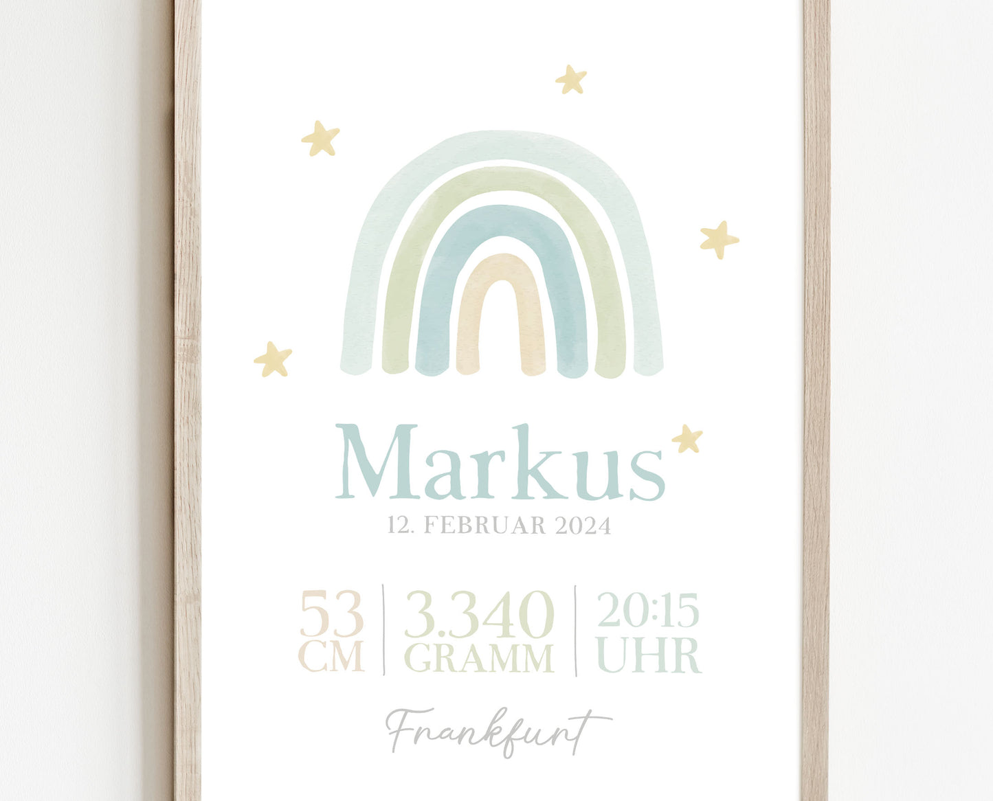 Geburtsposter, Regenbogen, personalisiert, Geburtstafel, Geschenk Geburt, Blau