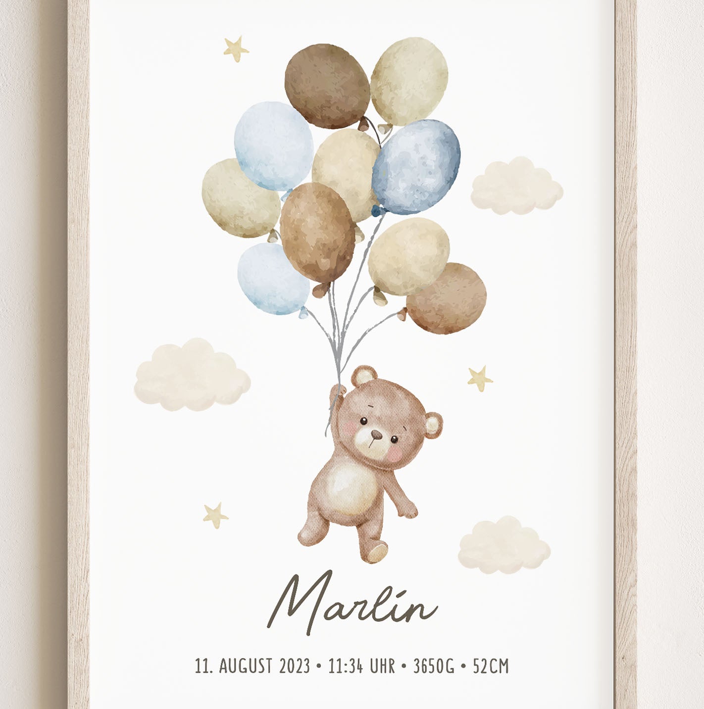 Geburtsposter, Teddybär, personalisiert, Geburtstafel, Geschenk Geburt, Blau