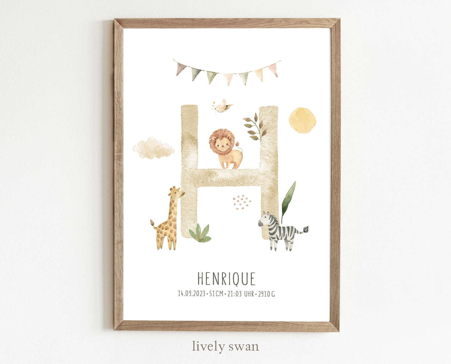 Geburtsposter, Safari, personalisiert, Löwe, Geburtstafel, Geschenk Geburt 4 (Kopie)