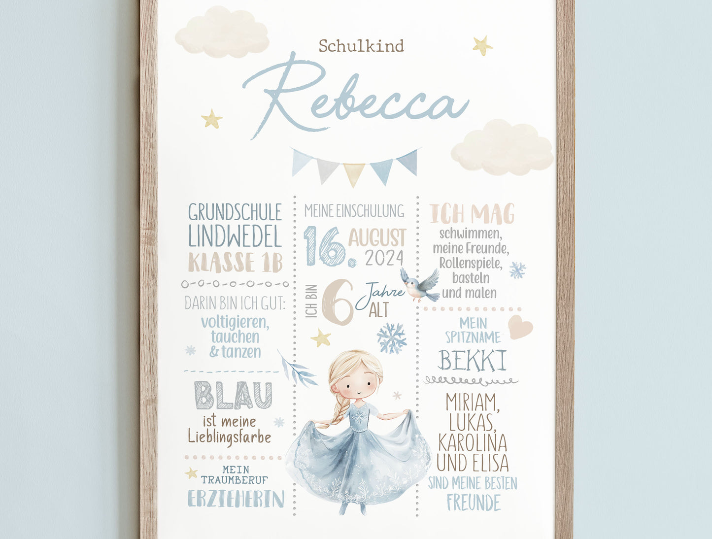 Personalisierte Meilensteintafel zur Einschulung, Meilensteinposter, Schneekönigin