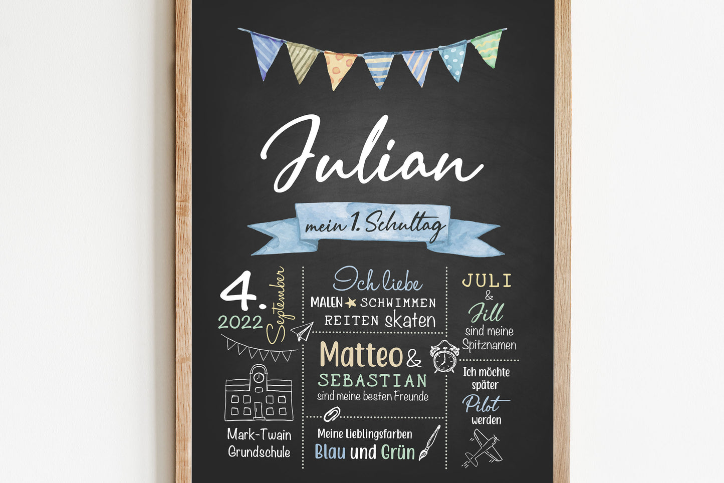 Personalisierte Meilensteintafel zur Einschulung, Meilensteinposter, Kreidedesign