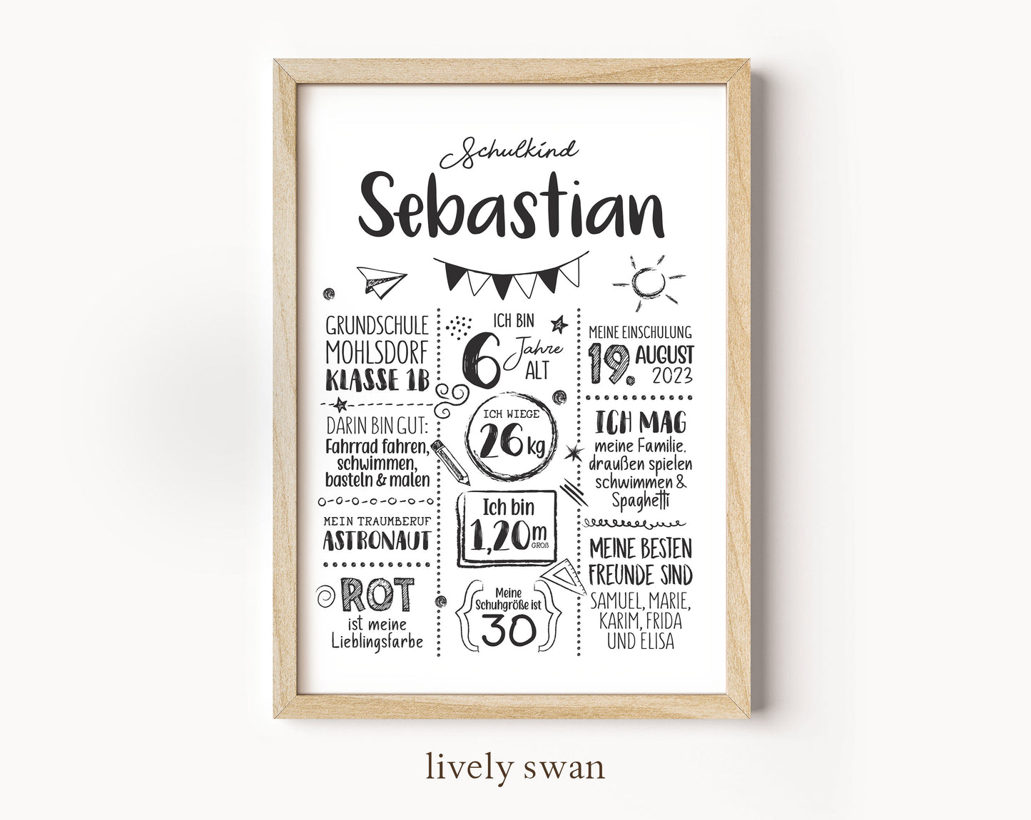 Personalisierte Meilensteintafel zur Einschulung, Meilensteinposter, Doodle