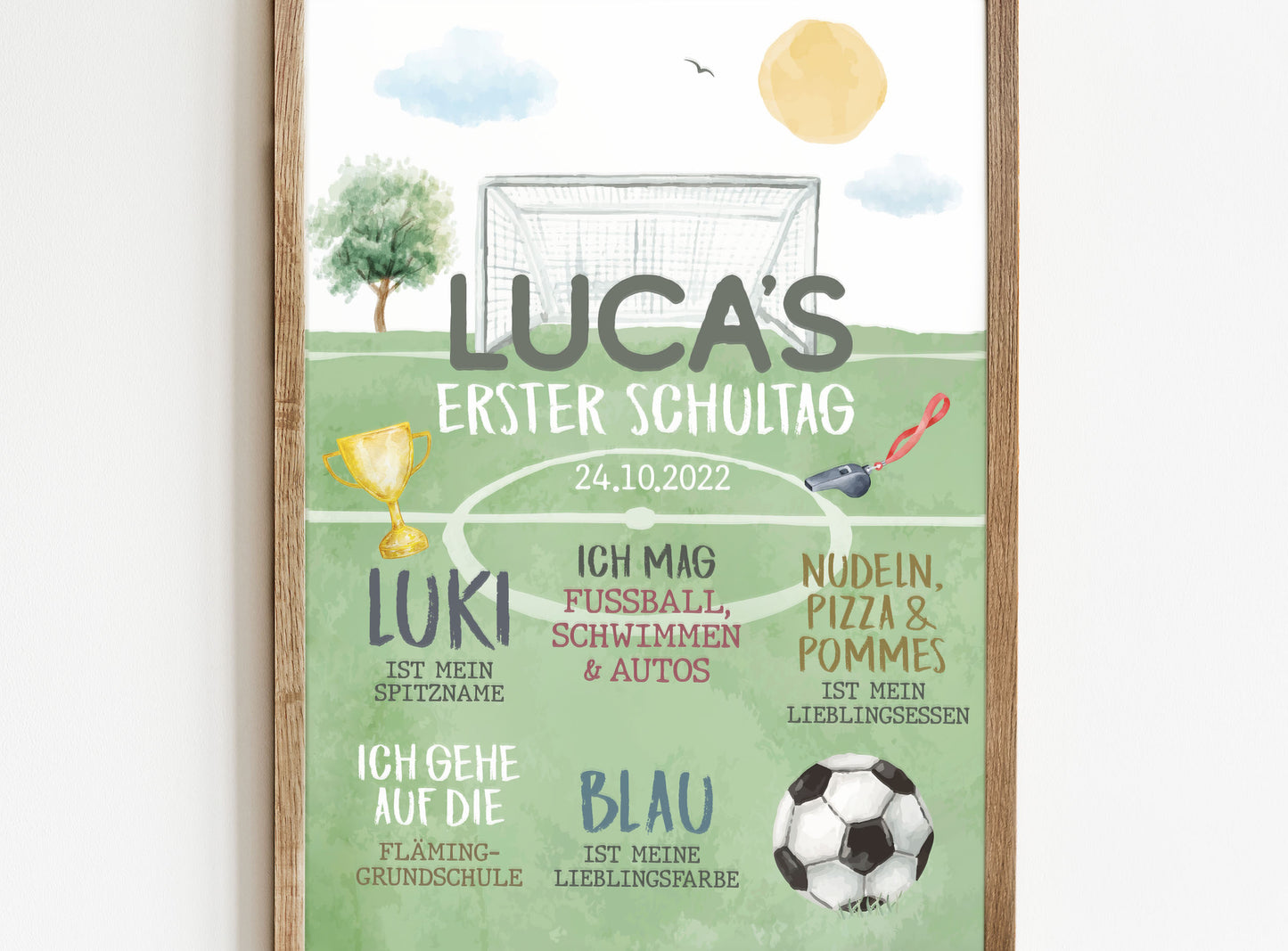 Personalisierte Meilensteintafel zur Einschulung, Meilensteinposter, Fußball