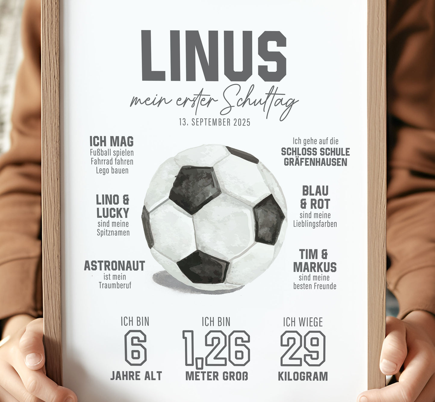 Personalisierte Meilensteintafel zur Einschulung, Meilensteinposter, Fußball 2