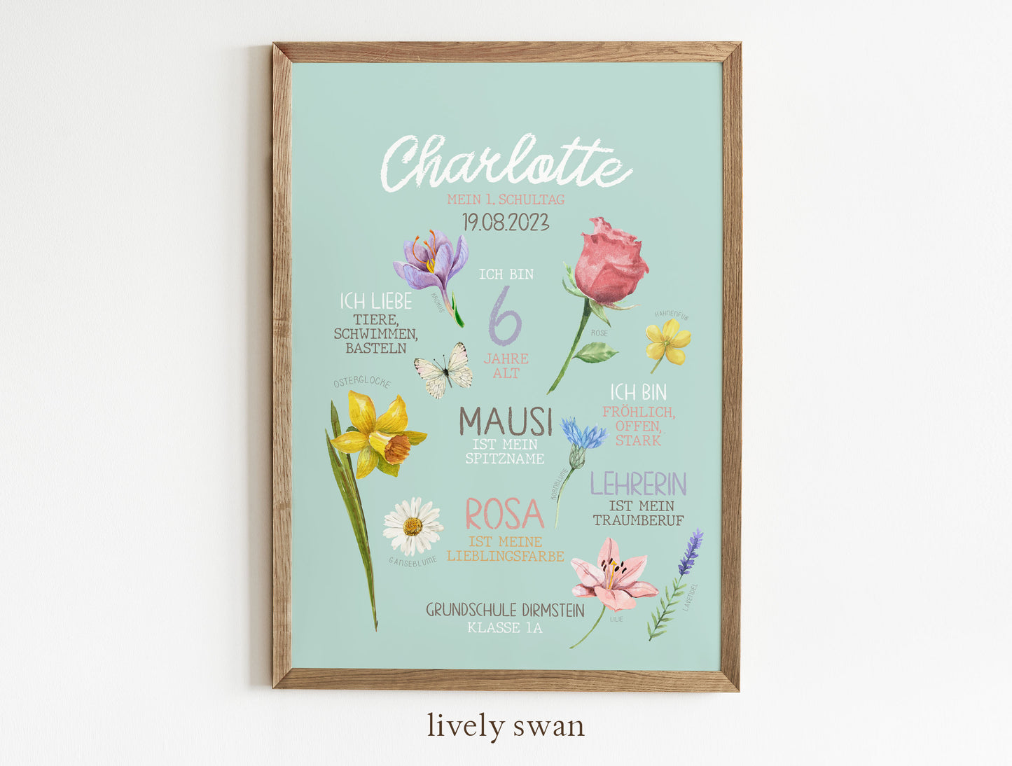 Personalisierte Meilensteintafel zur Einschulung, Meilensteinposter, Blumen 2