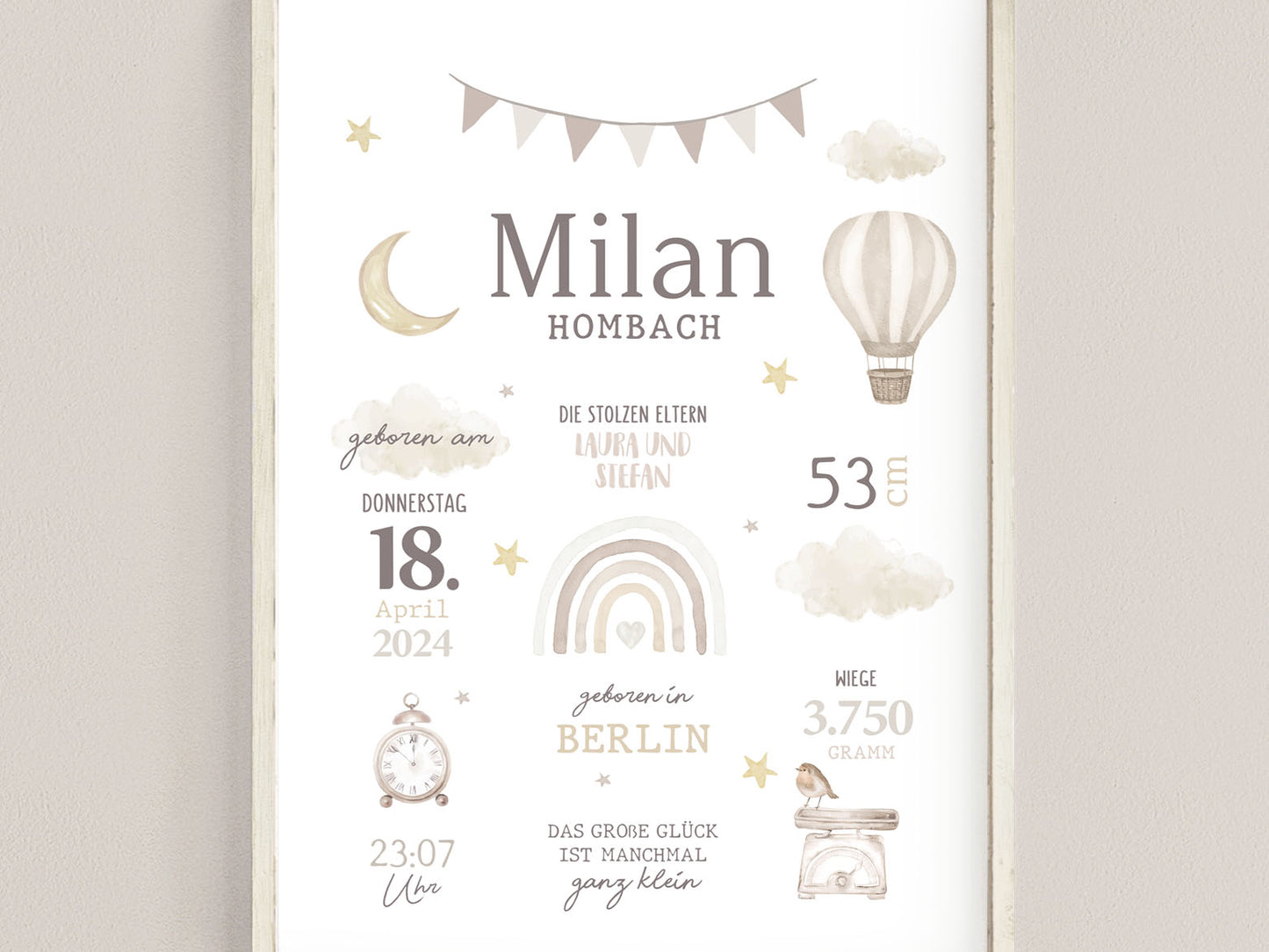 Geburtsposter, Regenbogen, personalisiert, Geburtstafel, Geschenk Geburt