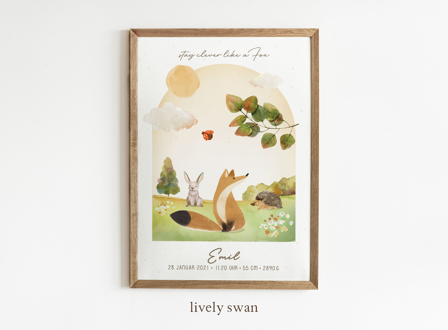 Personalisiertes Geburtsposter mit Waldtieren, Fuchs, Geburtstafel, Geschenk Geburt 5