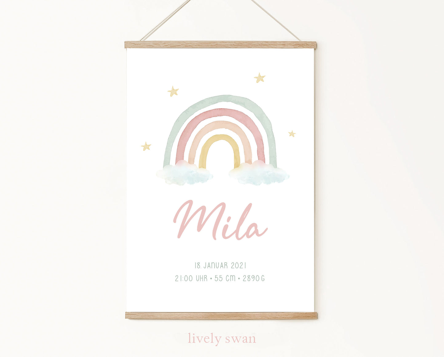 Geburtsposter, Regenbogen, Geburtstafel, Geschenk Geburt, Mädchen