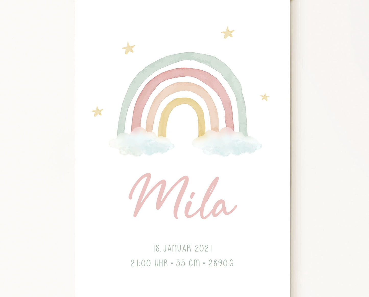 Geburtsposter, Regenbogen, Geburtstafel, Geschenk Geburt, Mädchen