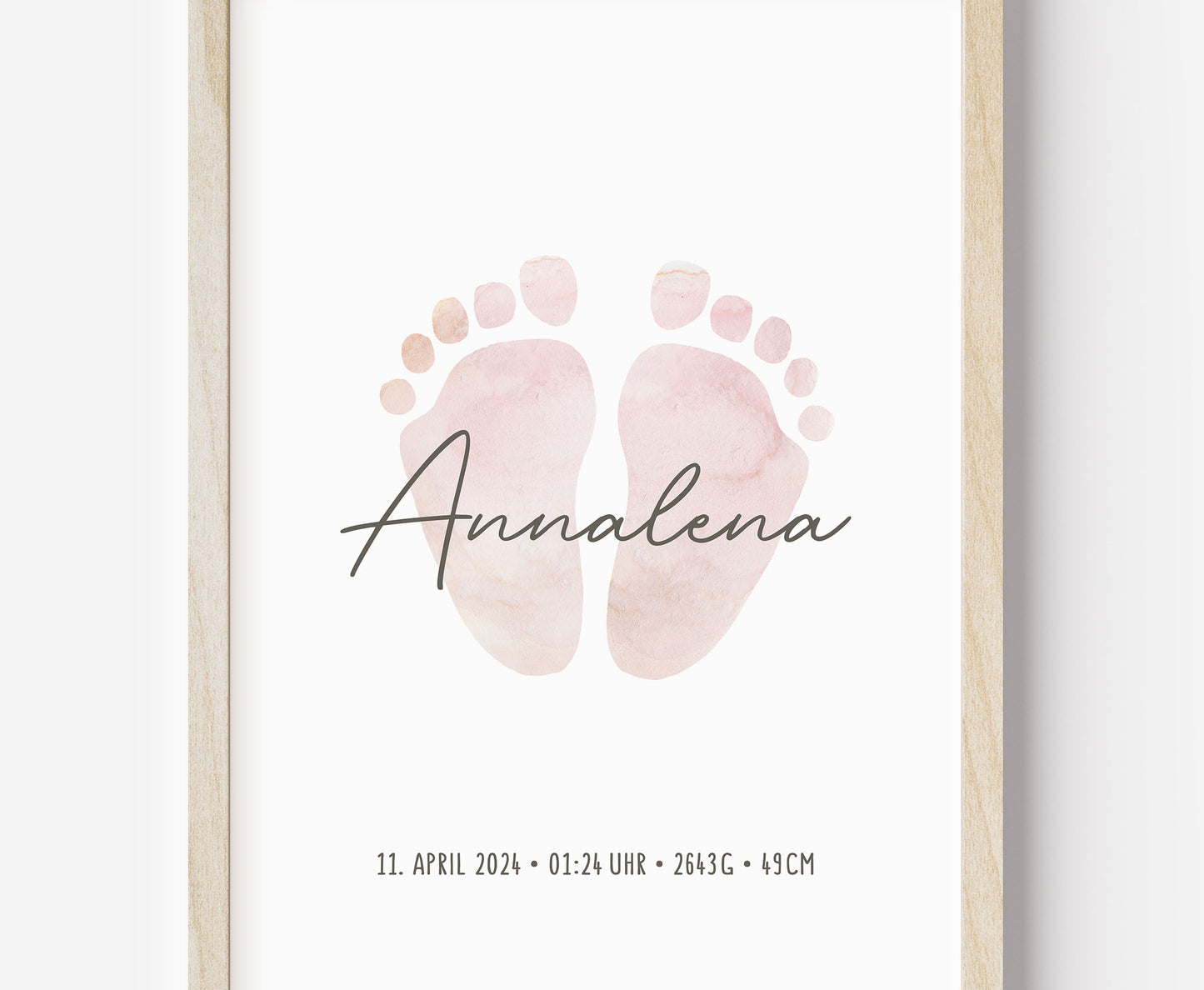 Geburtsposter, Fußabdruck, personalisiert, Geburtstafel, Geschenk Geburt, Rosa