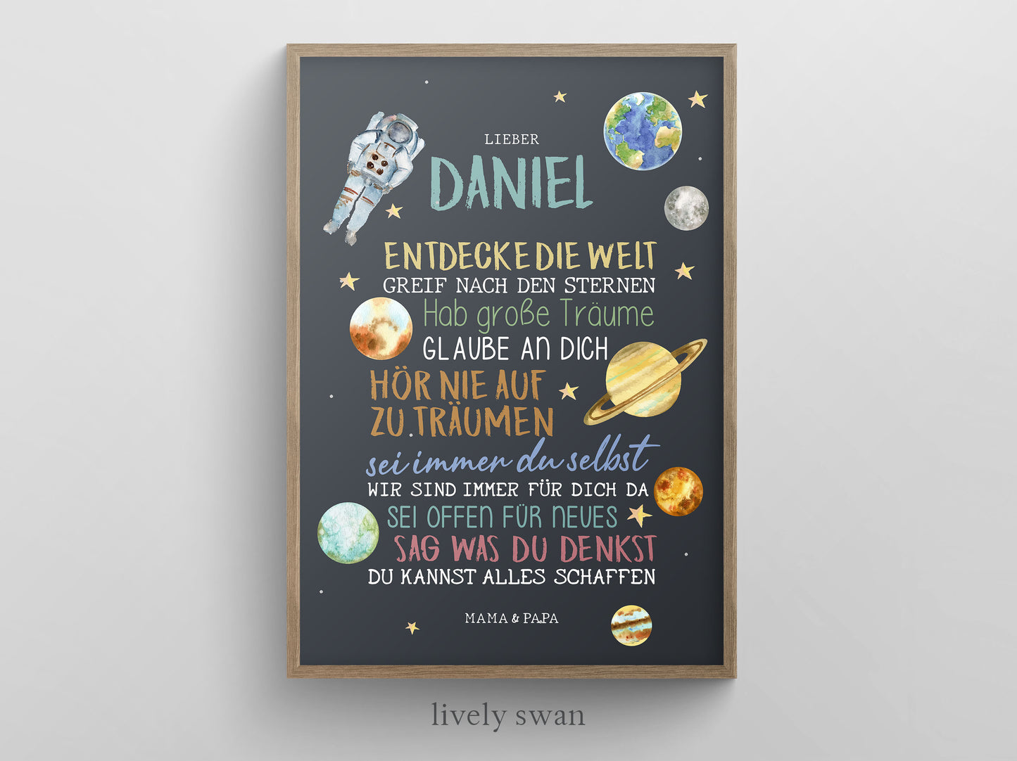 Personalisiertes Geschenk zum Schulanfang, Astronaut, Poster mit Sprüchen für's Schulkind