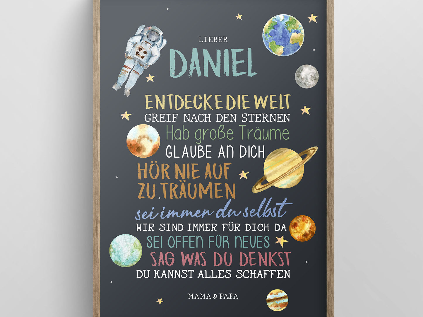 Personalisiertes Geschenk zum Schulanfang, Astronaut, Poster mit Sprüchen für's Schulkind
