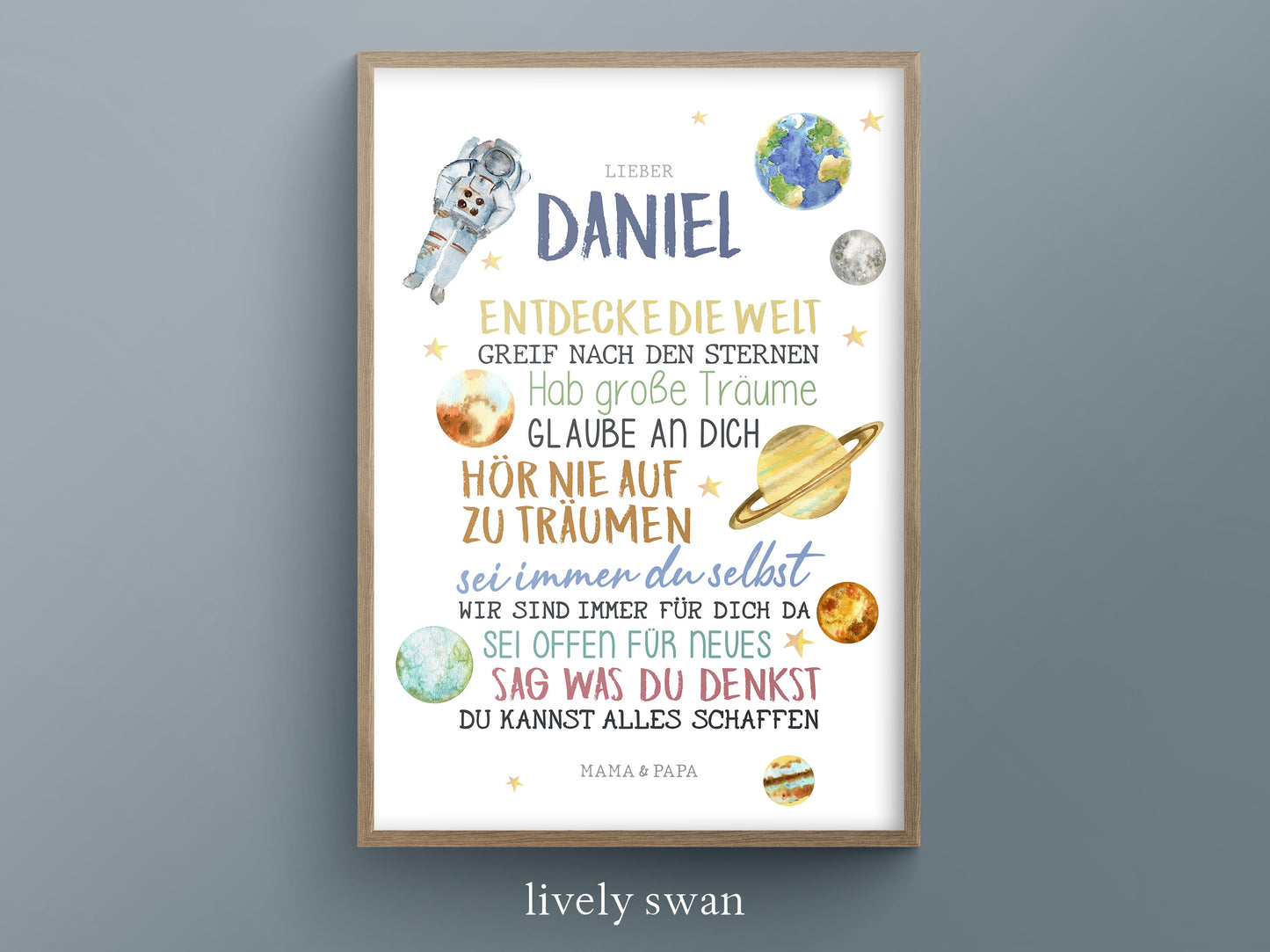 Personalisiertes Geschenk zum Schulanfang, Astronaut, Poster mit Sprüchen für's Schulkind