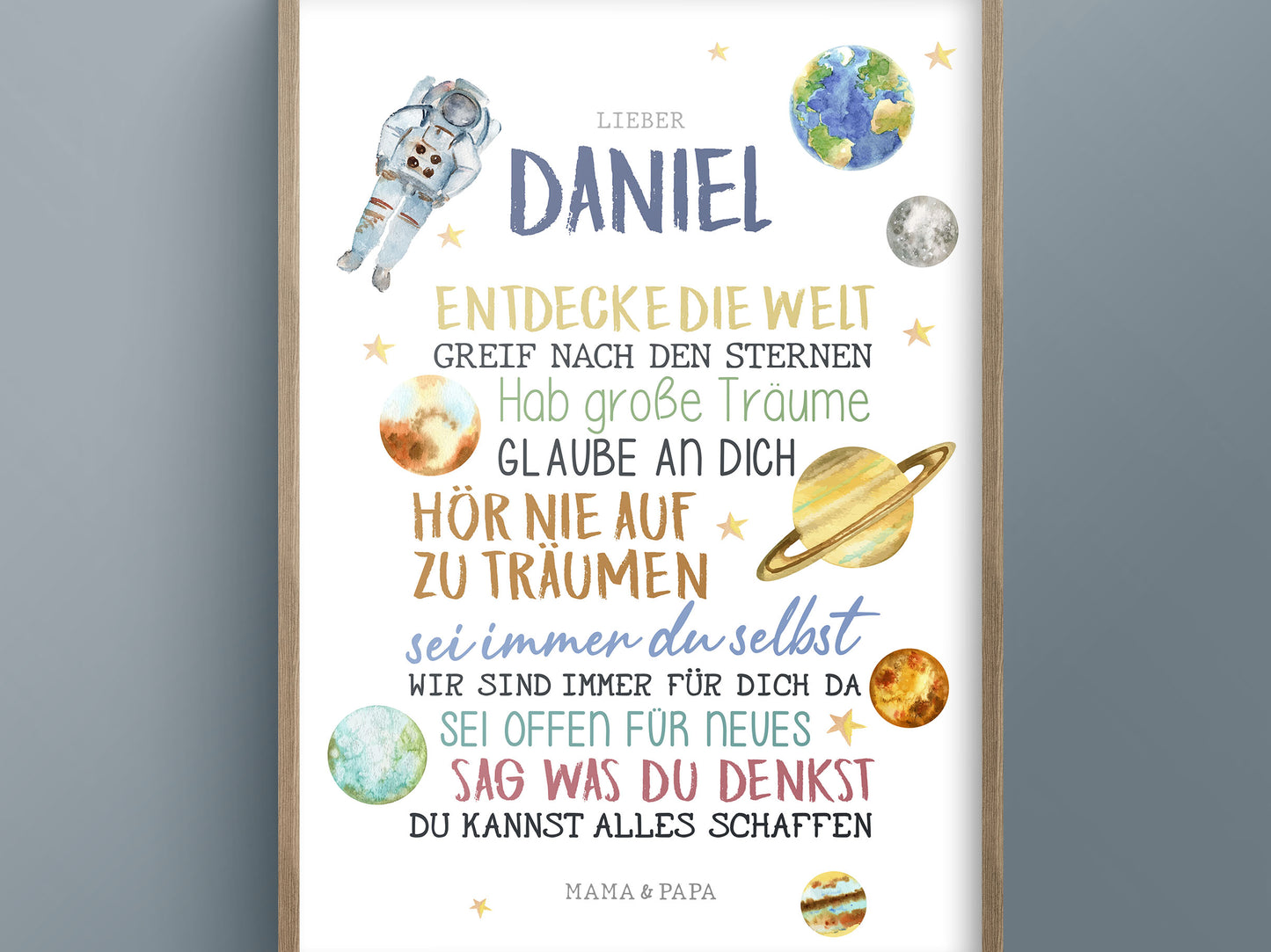 Personalisiertes Geschenk zum Schulanfang, Astronaut, Poster mit Sprüchen für's Schulkind
