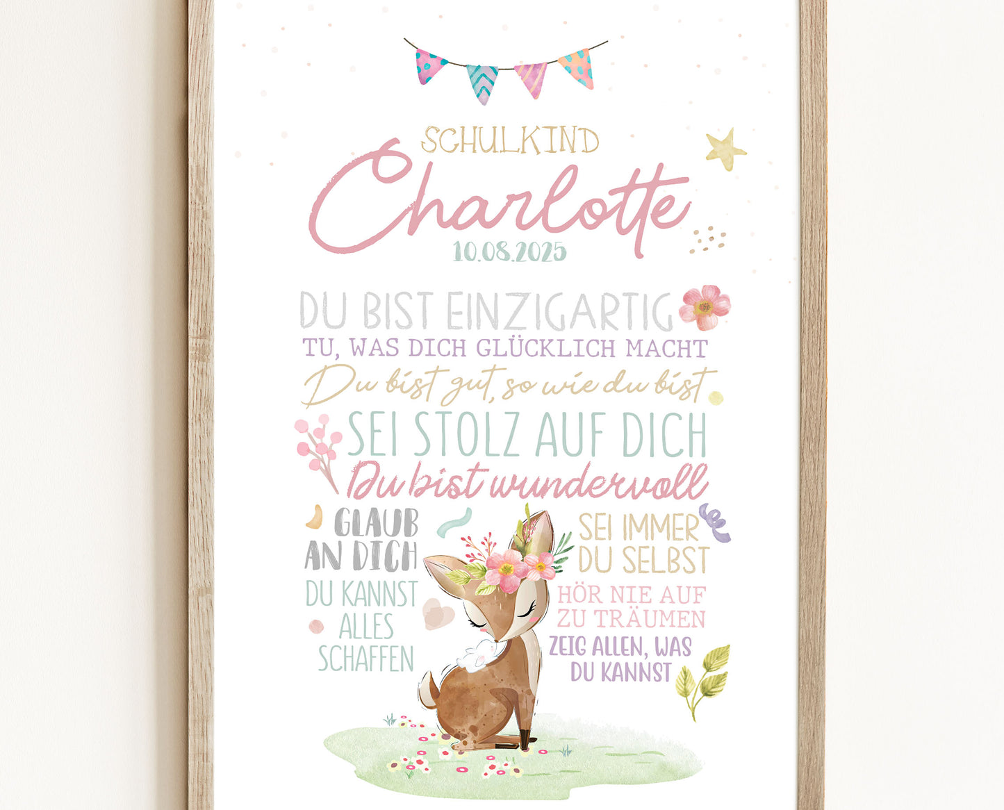 Personalisiertes Geschenk zum Schulanfang, Reh, Poster mit Sprüchen für's Schulkind