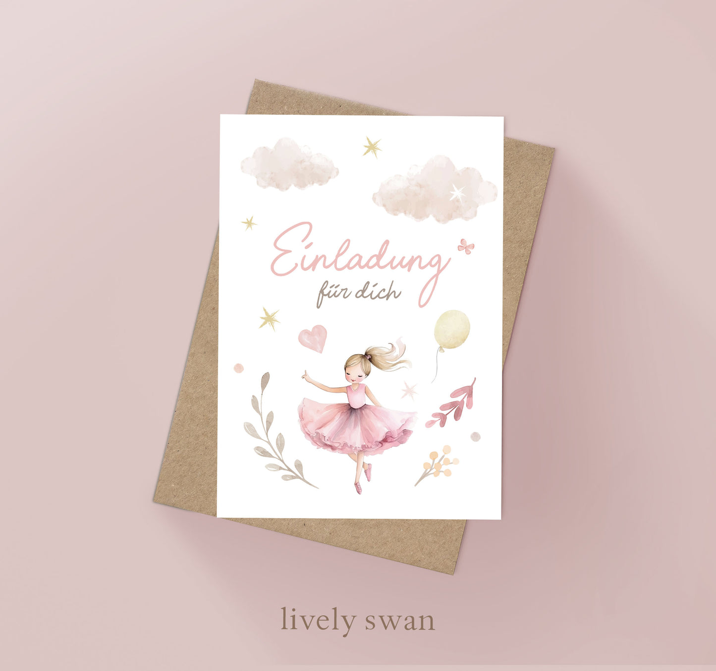 Einladungskarten Kindergeburtstag-Ballerina-DIN A6-Naturpapier