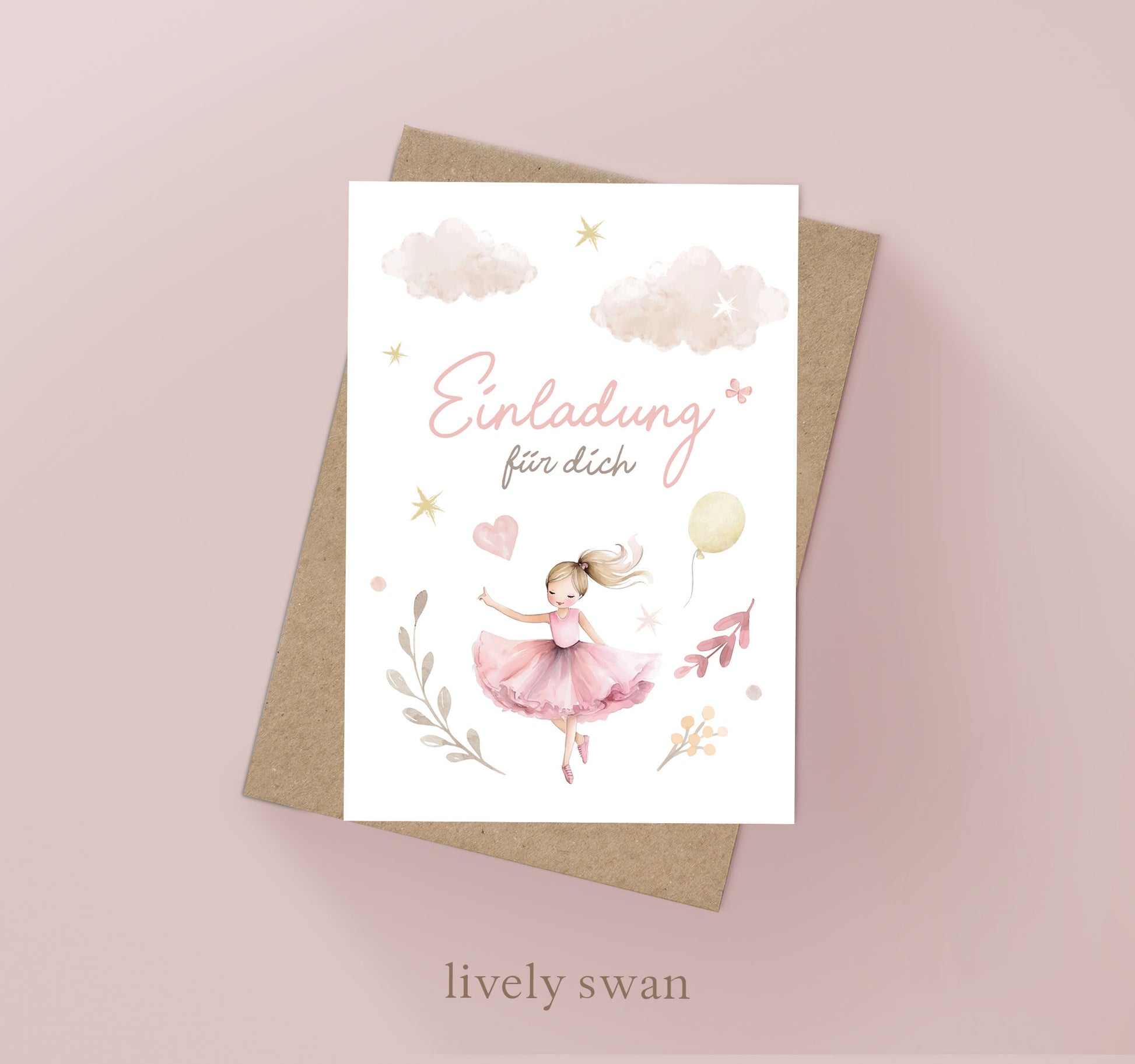 Einladungskarten Kindergeburtstag-Ballerina-DIN A6-Naturpapier