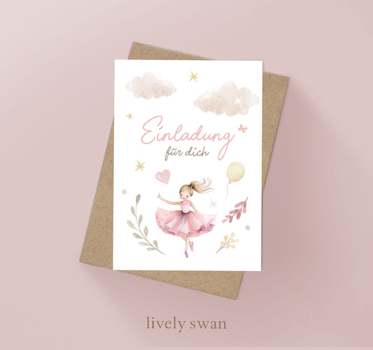 Einladungskarten Kindergeburtstag-Ballerina-DIN A6-Naturpapier
