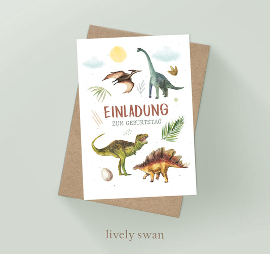 Einladungskarten Kindergeburtstag-Dinosaurier-DIN A6-Naturpapier