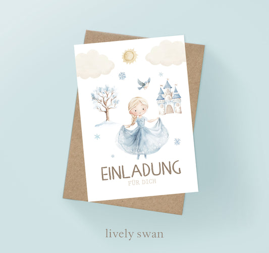 Einladungskarten Kindergeburtstag-Eiskönigin-DIN A6-Naturpapier
