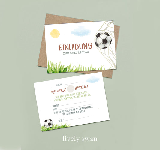 Einladungskarten Kindergeburtstag-Fußball-DIN A6-Naturpapier