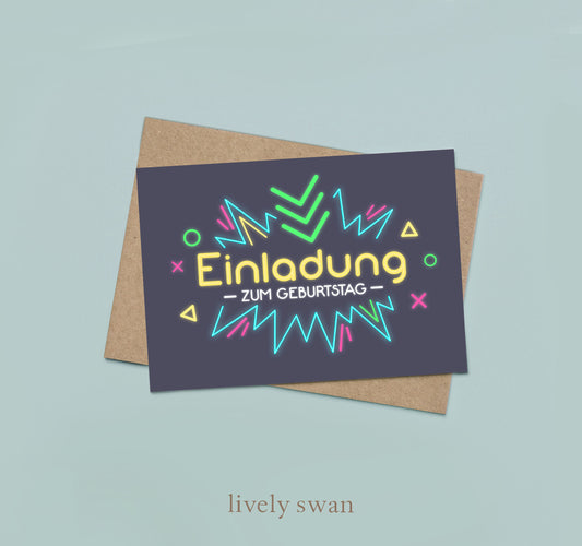 Einladungskarten Kindergeburtstag-Neon-DIN A6-Naturpapier
