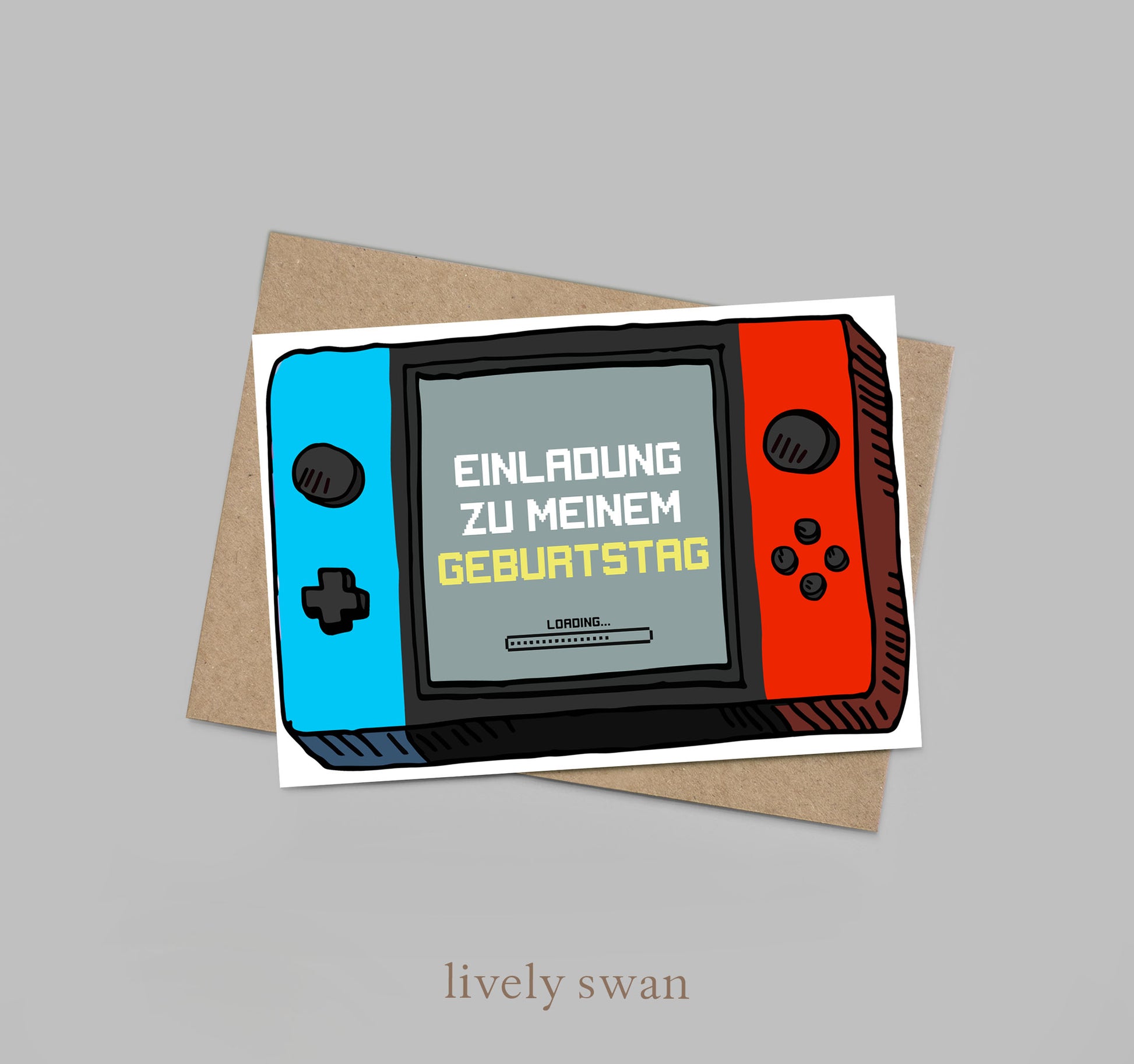 Einladungskarten Kindergeburtstag-GAMER-DIN A6-Naturpapier-2