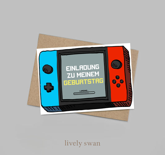 Einladungskarten Kindergeburtstag-GAMER-DIN A6-Naturpapier-2