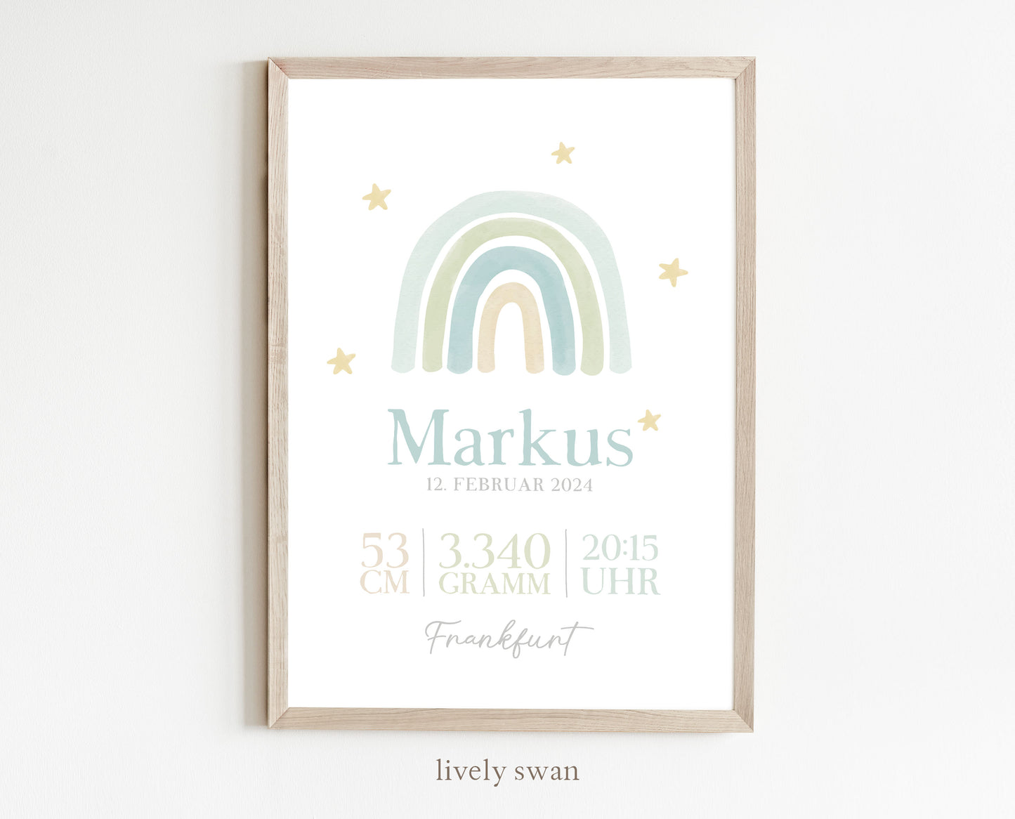Geburtsposter, Regenbogen, personalisiert, Geburtstafel, Geschenk Geburt, Rosa