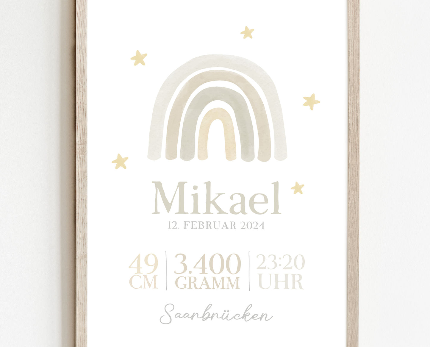 Geburtsposter,  Regenbogen, personalisiert, Geburtstafel, Geschenk Geburt, Beige