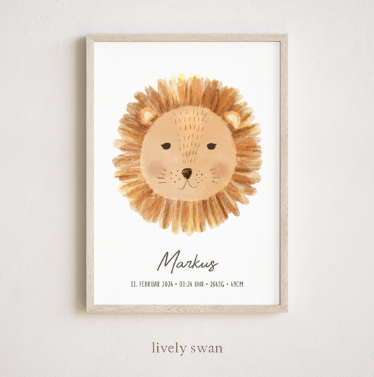 Geburtsposter, personalisiert, Löwe, Geburtstafel, Geschenk Geburt