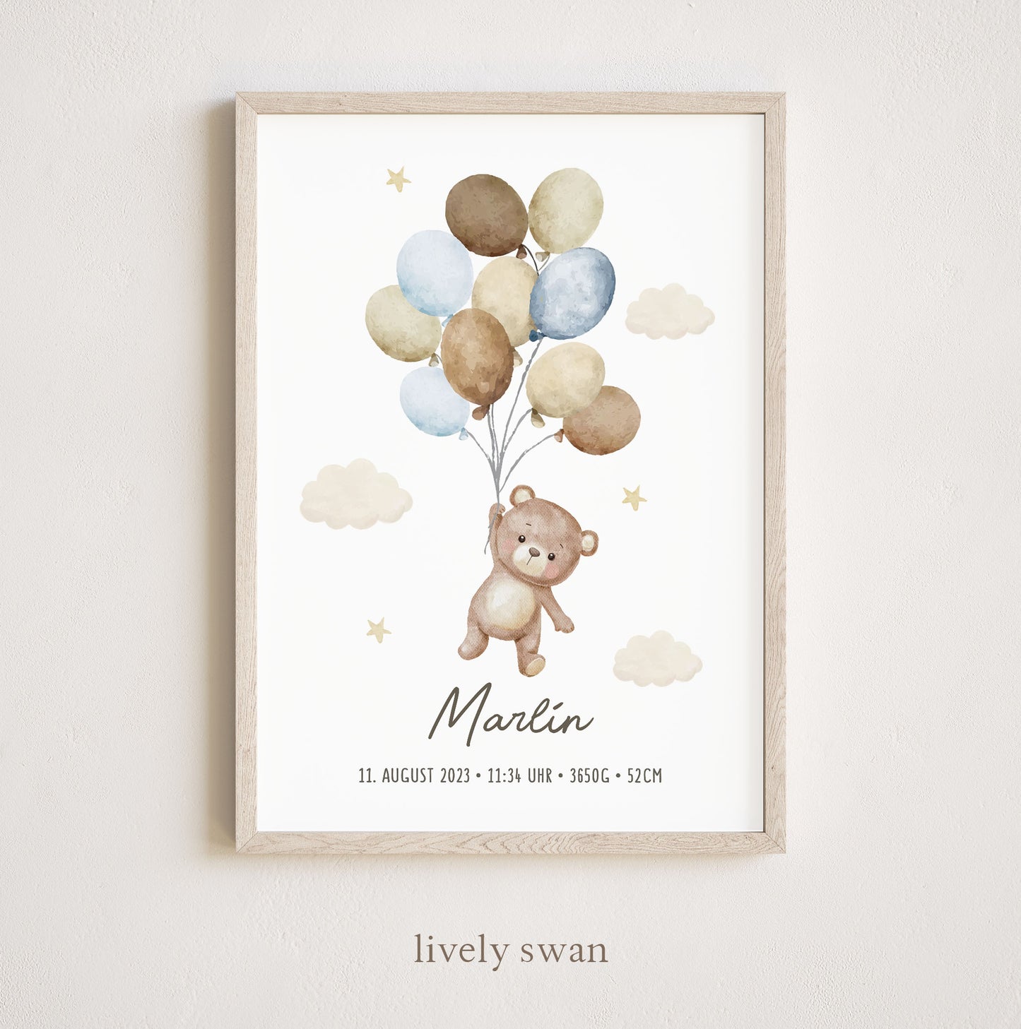 Geburtsposter, Teddybär, personalisiert, Geburtstafel, Geschenk Geburt, Blau