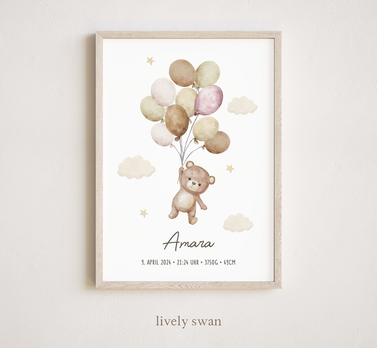 Geburtsposter, Teddybär, personalisiert, Geburtstafel, Geschenk Geburt, Blau