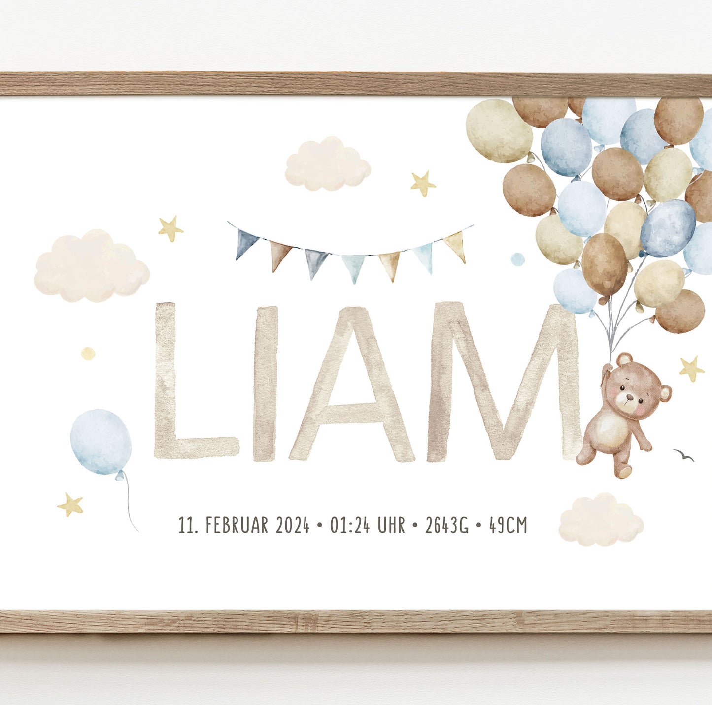 Geburtsposter, Teddybär, personalisiert, Geburtstafel, Geschenk Geburt, Rosa 3