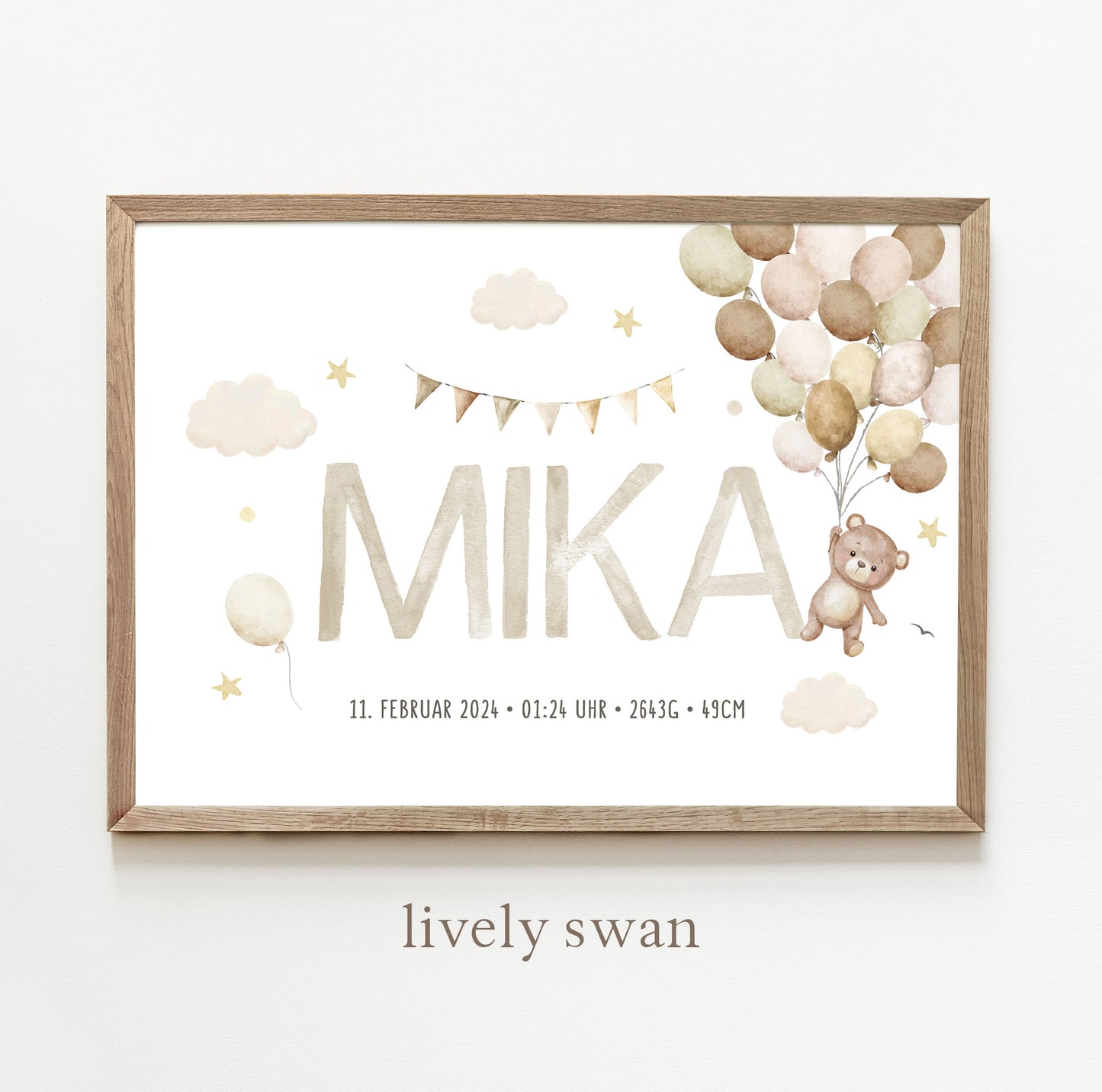 Geburtsposter, Teddybär, personalisiert, Geburtstafel, Geschenk Geburt, Rosa 3