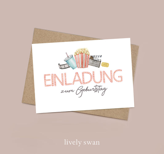 Kino-Einladungskarten Kindergeburtstag-DIN A6-Naturpapier