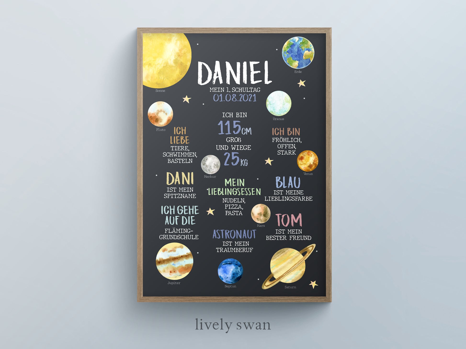  Personalisierte Meilensteintafel zur Einschulung,  Meilensteinposter, Astronaut, Weltall