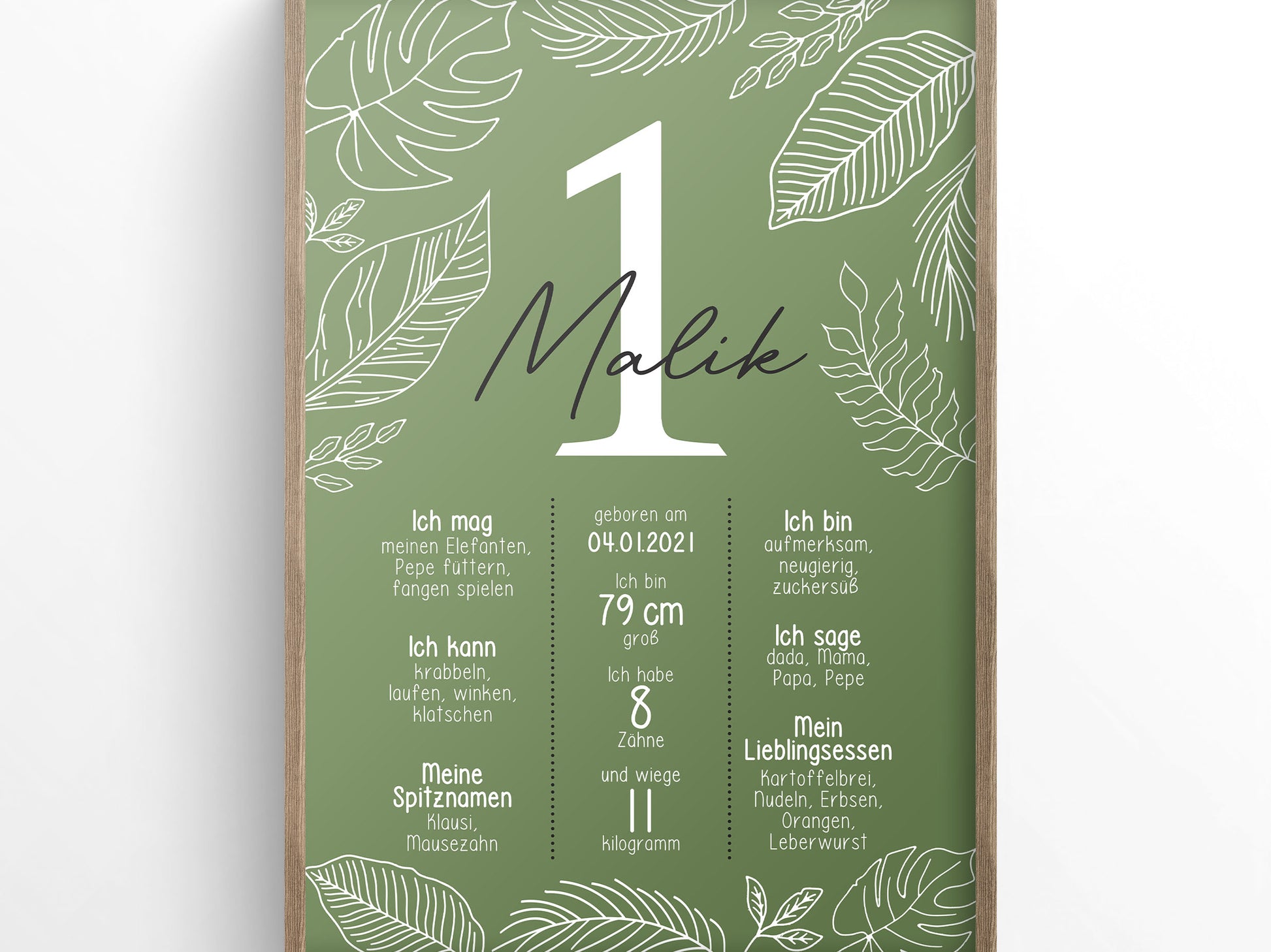 Meilensteintafel zum 1. Geburtstag, personalisiert, Safari, Geburtstagsposter, Wild one 11