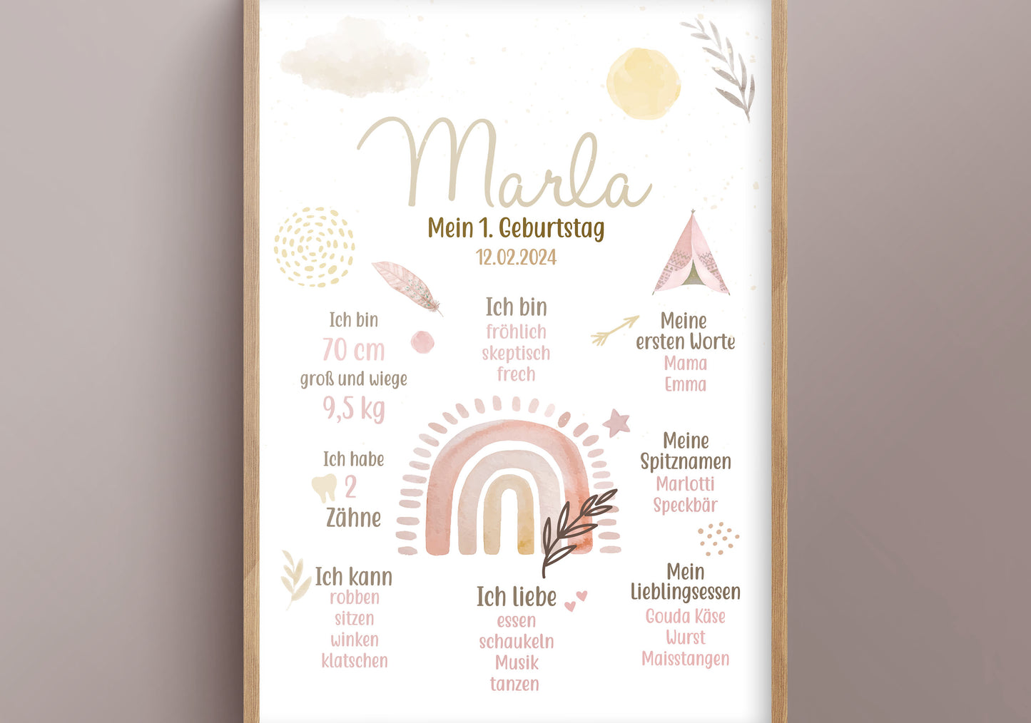 Meilensteintafel zum 1. Geburtstag, personalisiert, Regenbogen, Boho, Geburtstagsposter 2