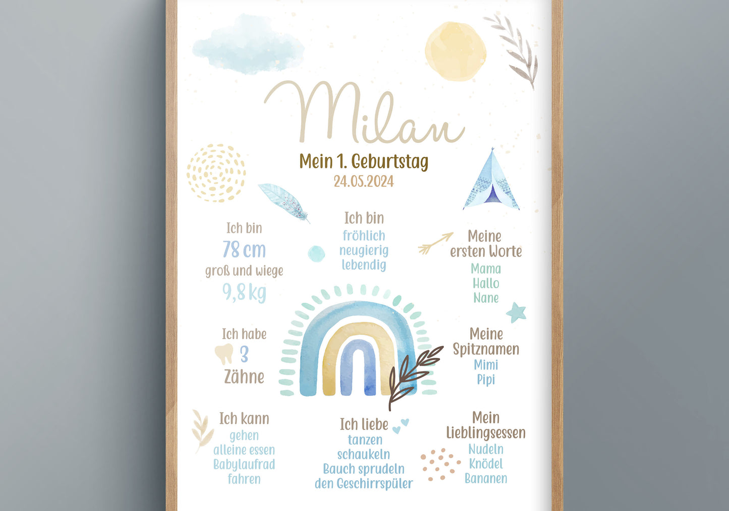 Meilensteintafel zum 1. Geburtstag, personalisiert, Regenbogen, Boho, Geburtstagsposter 3