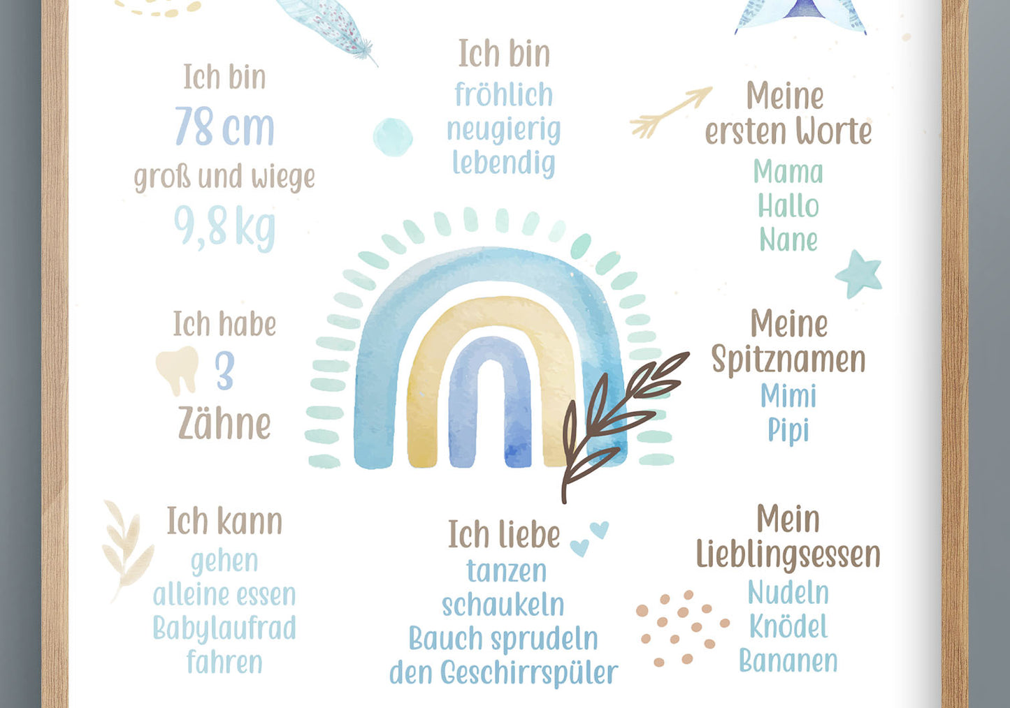 Meilensteintafel zum 1. Geburtstag, personalisiert, Regenbogen, Boho, Geburtstagsposter 3