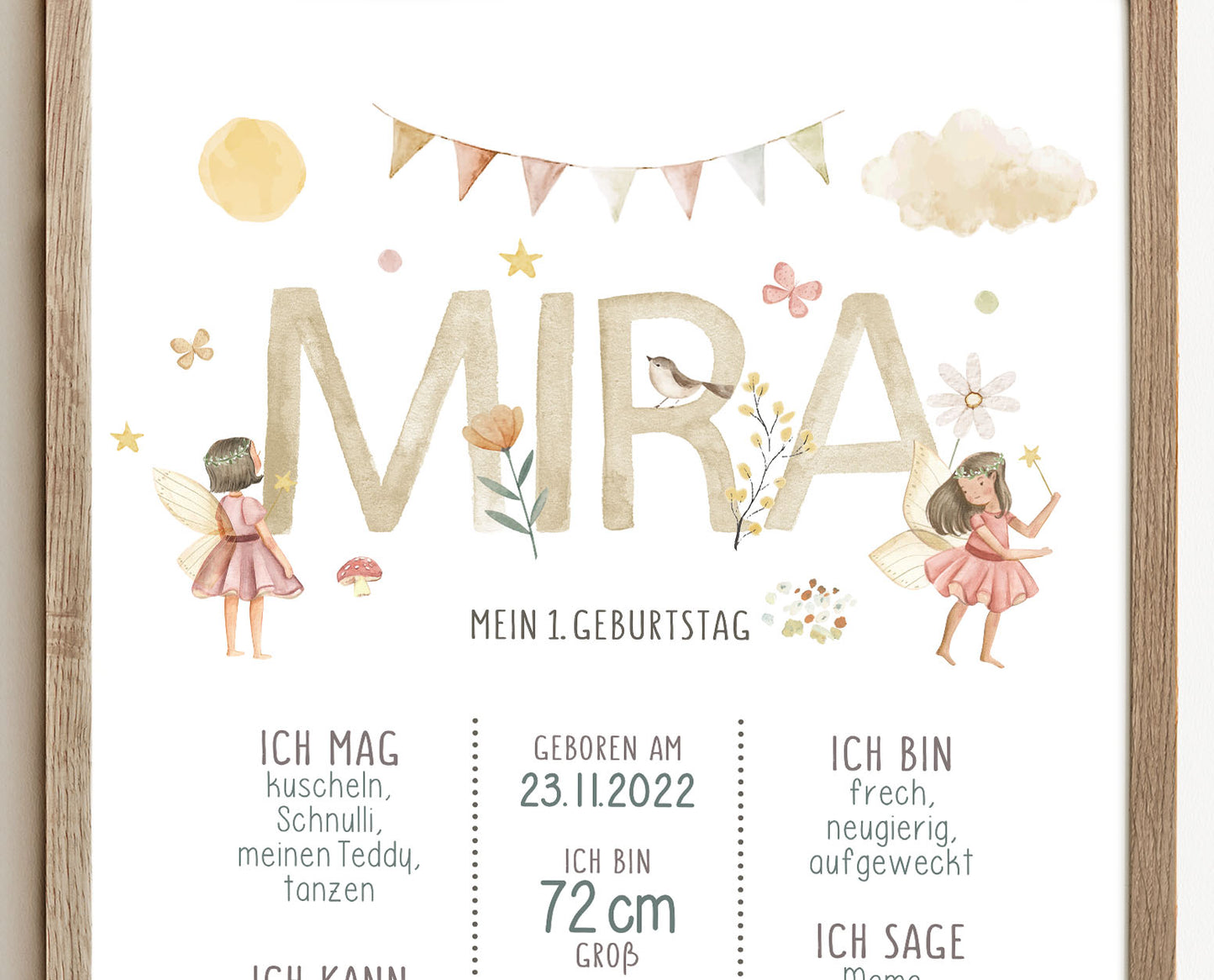 Meilensteintafel zum 1. Geburtstag, personalisiert, Fee, Geburtstagsposter 2
