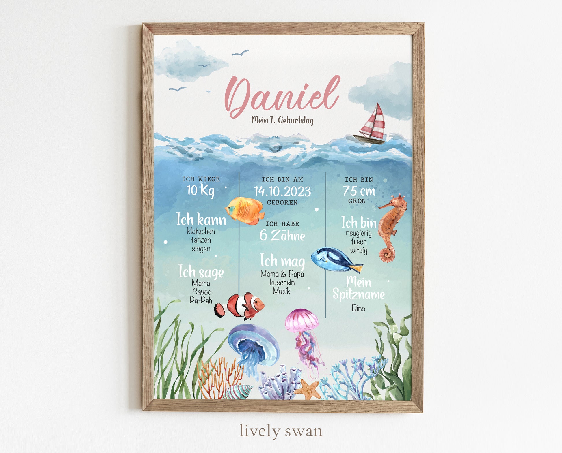 Meilensteintafel zum 1. Geburtstag, personalisiert, s, Geburtstagsposter, Ozean