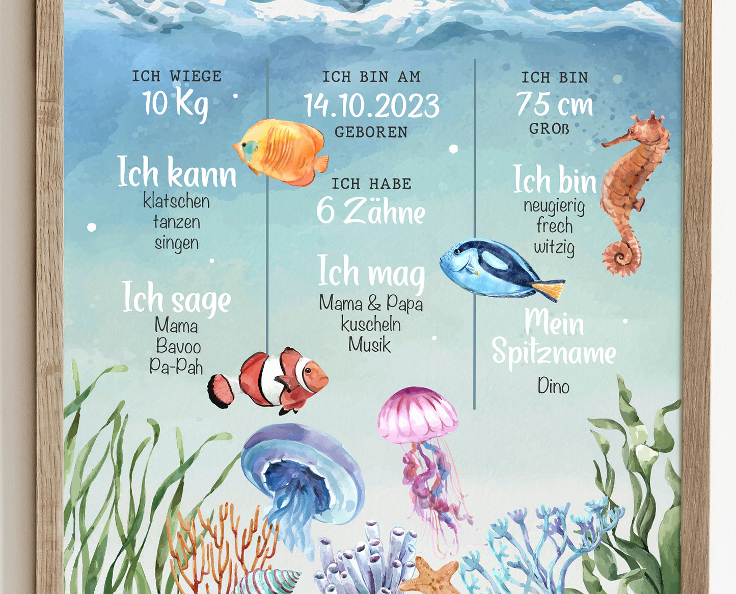 Meilensteintafel zum 1. Geburtstag, personalisiert, s, Geburtstagsposter, Ozean