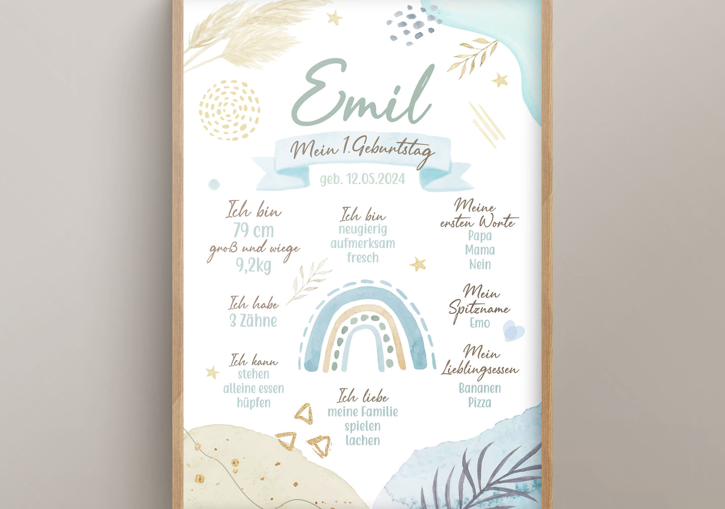 Meilensteintafel zum 1. Geburtstag, personalisiert, Regenbogen, Boho, Geburtstagsposter 2