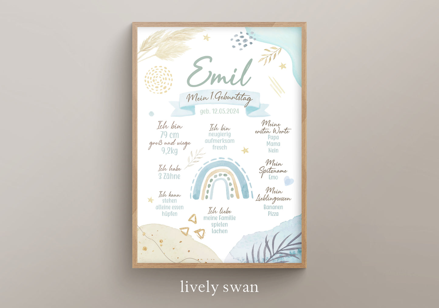 Meilensteintafel zum 1. Geburtstag, personalisiert, Regenbogen, Boho, Geburtstagsposter 2
