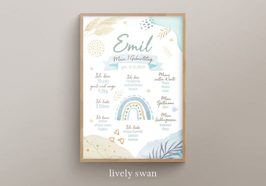 Meilensteintafel zum 1. Geburtstag, personalisiert, Regenbogen, Boho, Geburtstagsposter 2